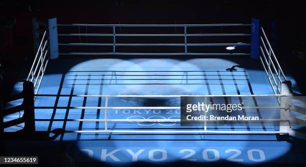 Tokyo , Japan - 8 August 2021; The boxing ring is seen before a bout at the Kokugikan Arena during the 2020 Tokyo Summer Olympic Games in Tokyo,...