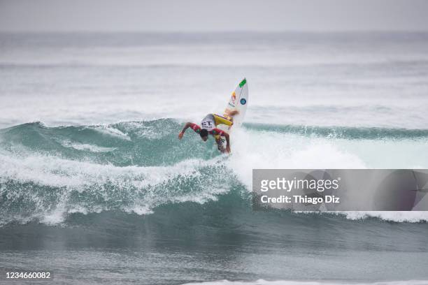 Champion Adriano De Souza of Brazil surfing the last wave of his career at the Corona Open Mexico presented by Quiksilver on August 13, 2021 Barra de...
