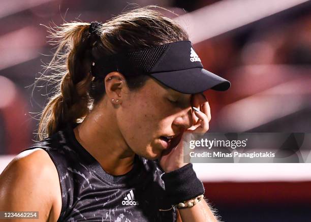 Jessica Pegula of the United States reacts after losing a point during her Womens Singles Quarterfinals match against Ons Jabeur of Tunisia on Day...