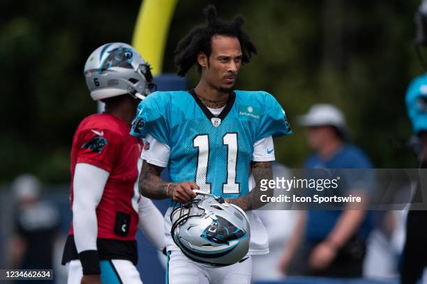 Carolina Panthers wide receiver Robby Anderson runs through a drill during the Indianapolis Colts and Carolina Panthers joint training camp practice...