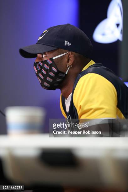 LavishPhenom of the Pacers Gaming looks on during the game against the Pistons Gaming Team on August 13, 2021 at the Ascension St. Vincent Center in...
