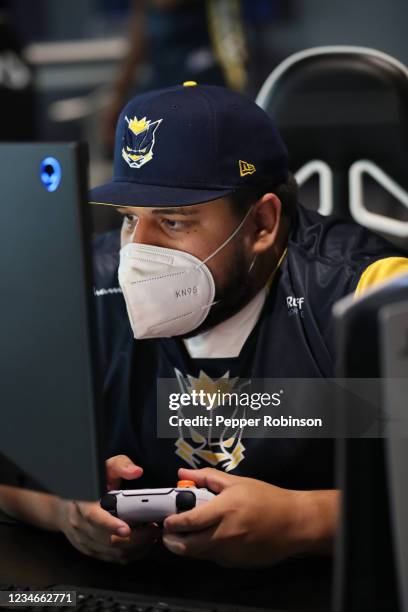 WoLF of the Pacers Gaming looks on during the game against the Pistons Gaming Team on August 13, 2021 at the Ascension St. Vincent Center in...