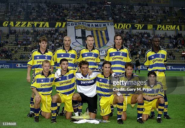 The Parma team line up prior to the UEFA Cup Round 1, Leg 1, match between Parma and Kryvbas FC from the Stadio Tardini, Parma, Italy. Parma went on...
