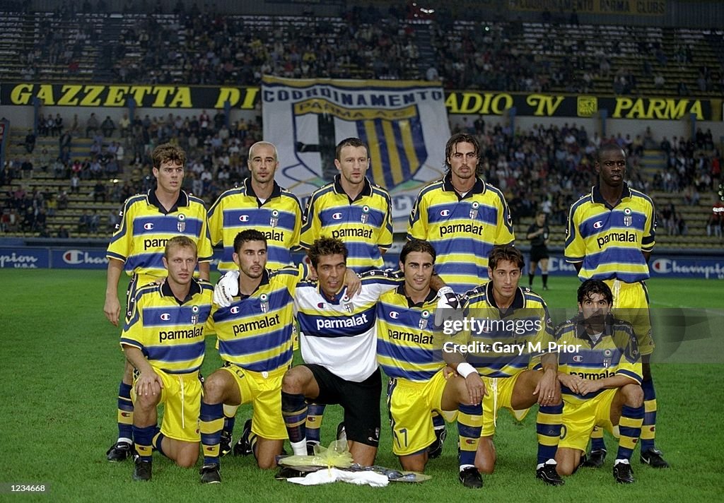 The Parma team line up prior to the UEFA Cup Round 1, Leg 1, match