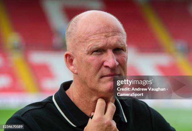 Fleetwood Town manager Simon Grayson prior to the Sky Bet League One match between Lincoln City and Fleetwood Town at LNER Stadium on August 14, 2021...