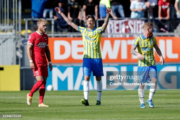 Michel Kramer of RKC Waalwijk Celebrates 1-0 during the Dutch Eredivisie match between RKC Waalwijk v AZ Alkmaar at the Mandemakers Stadium on August...
