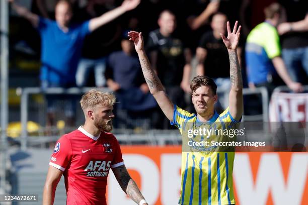 Michel Kramer of RKC Waalwijk Celebrates 1-0 during the Dutch Eredivisie match between RKC Waalwijk v AZ Alkmaar at the Mandemakers Stadium on August...