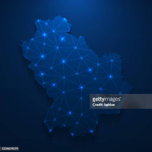 basilicata map network - bright mesh on dark blue background - basilicata region stock illustrations