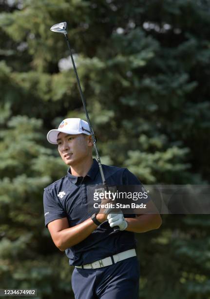 Whee Kim plays a tee shot on the second hole during the second round of the Korn Ferry Tours Pinnacle Bank Championship presented by Aetna at The...