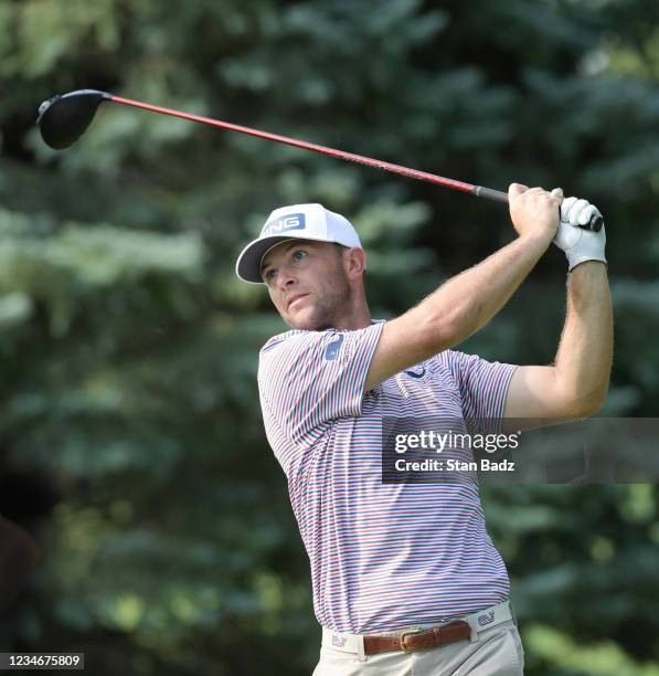 Luke Guthrie plays a tee shot on the second hole during the second round of the Korn Ferry Tours Pinnacle Bank Championship presented by Aetna at The...