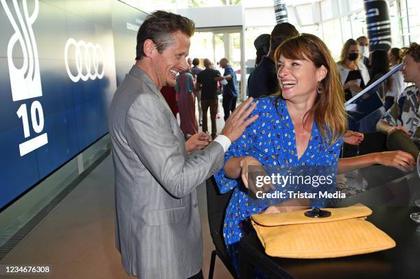 Roman Knizka and Ina Paule Klink during the Deutscher Schauspielpreis Warm-Up-Brunch at Audi City am Kurfuerstendamm on August 14, 2021 in Berlin,...