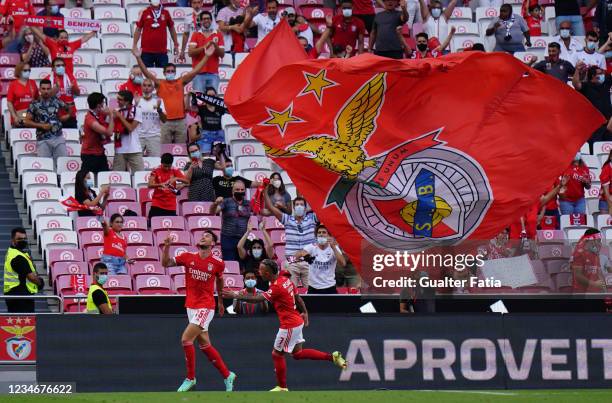 Roman Yaremchuk of SL Benfica celebrates after scoring a goal during the Liga Bwin match between SL Benfica and FC Arouca at Estadio da Luz on August...