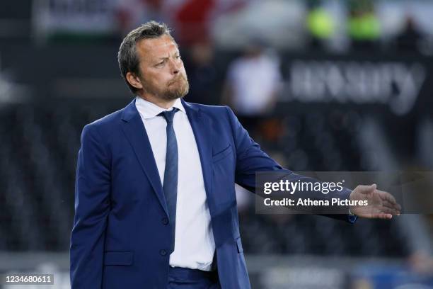 Sheffield United manager Slavisa Jokanovic reacts on the touch line during the Sky Bet Championship match between Swansea City and Sheffield United...