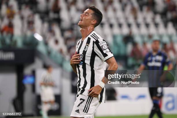 Cristiano Ronaldo of Juventus reacts to a missed chance during to the pre-season friendly match between Juventus and Atalanta BC at Allianz Stadium...