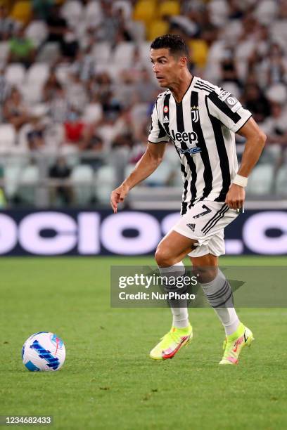 Cristiano Ronaldo of Juventus in action during to the pre-season friendly match between Juventus and Atalanta BC at Allianz Stadium on August 14,...