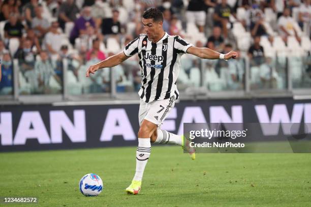 Cristiano Ronaldo of Juventus in action during to the pre-season friendly match between Juventus and Atalanta BC at Allianz Stadium on August 14,...