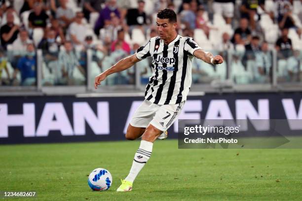 Cristiano Ronaldo of Juventus in action during to the pre-season friendly match between Juventus and Atalanta BC at Allianz Stadium on August 14,...