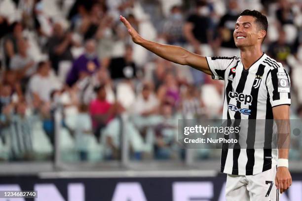 Cristiano Ronaldo of Juventus shows his dejection during to the pre-season friendly match between Juventus and Atalanta BC at Allianz Stadium on...