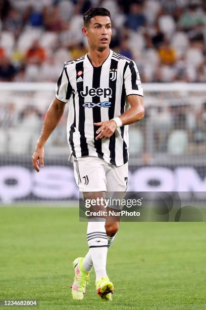 Cristiano Ronaldo of Juventus in action during to the pre-season friendly match between Juventus and Atalanta BC at Allianz Stadium on August 14,...