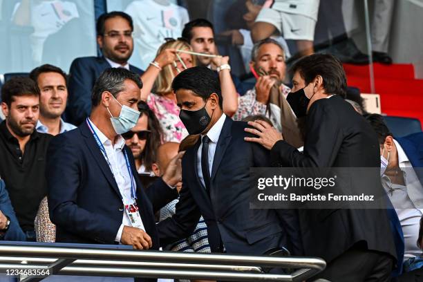 Marc KELLER president of Strasbourg, Nasser AL-KHELAIFI president of Paris Saint Germain and LEONARDO Nascimento de Araujo Sporting Director of Paris...