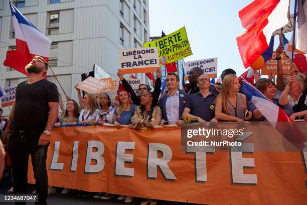 French nationalist party ''Les Patriotes'' leader Florian Philippot during a demonstration part of a national day of protest against the compulsory...