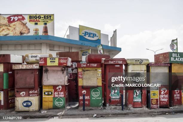 Photograph shows closed airtime and data vending boots in Lusaka, on August 15, 2021 as the country awaits for more results of last August 12, 2021...