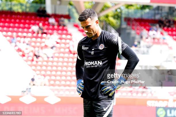 Matis CARVALHO of Montpellier during the Ligue 1 Uber Eats match between Reims and Montpellier at Stade Auguste Delaune on August 15, 2021 in Reims,...