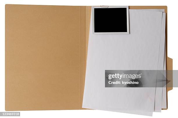 isolated shot of opened file folder on white background - paper clip stock pictures, royalty-free photos & images