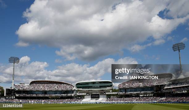 An general view of play on the fourth day of the second cricket Test match between England and India at Lord's cricket ground in London on August 15,...