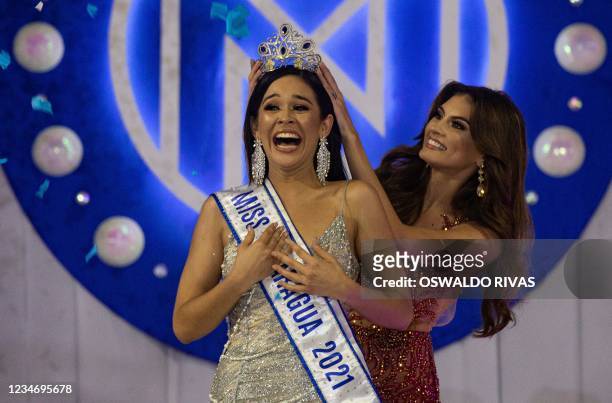 Miss Nicaragua 2020 Ana Marcelo crowns the new Miss Nicaragua Allison Wassmer, after she won the beauty pageant final in Managua late on August 14,...