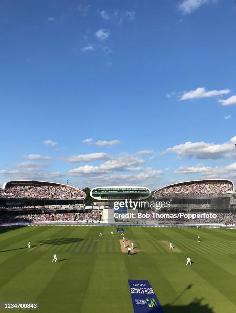 General view of the ground taken from the top balcony of the pavilion, showing the recently opened Edrich and Compton stands and the media centre,...