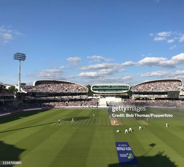 General view of the ground taken from the top balcony of the pavilion, showing the recently opened Edrich and Compton stands and the media centre,...