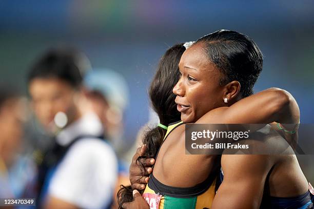 13th IAAF World Championships in Athletics: USA Carmelita Jeter victorious after winning gold during Women's 100M final at Daegu Stadium. Daegu,...