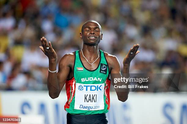 13th IAAF World Championships in Athletics: Sudan Abubaker Kaki victorious winning silver during Men's 800M Final at Daegu Stadium. Daegu, South...