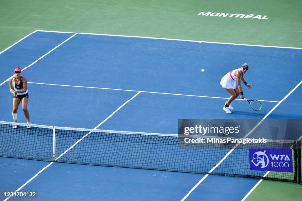 Andreja Klepac of Slovenia and Darija Jurak of Croatia play during their Womens Doubles Final match against Gabriela Dabrowski of Canada and teammate...