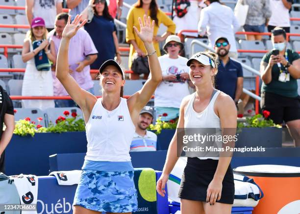 Gabriela Dabrowski of Canada and Luisa Stefani of Brazil celebrate their victory during the Womens Doubles Final match against Darija Jurak of...