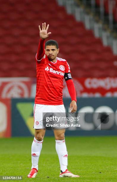 Taison of Internacional reacts during the match between Internacional and Fluminense as part of Brasileirao Series A 2021 at Beira Rio Stadium on...