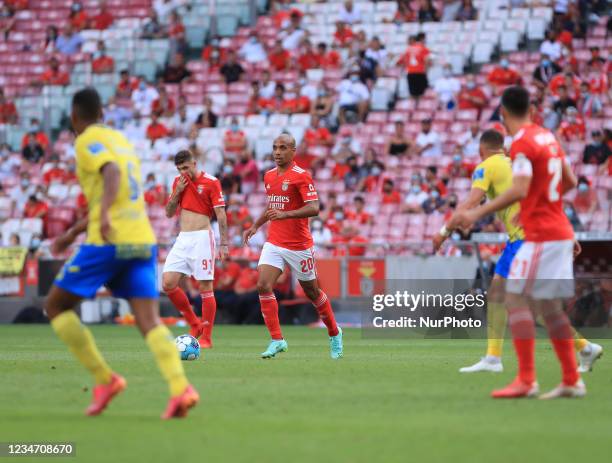 Joao Mario of SL Benfica in action during the Liga Bwin match between SL Benfica and FC Arouca at Estadio da Luz on August 14, 2021 in Lisbon,...