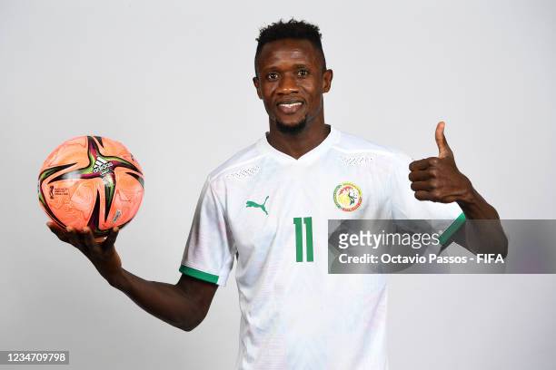 Ibrahima Balde poses during the Senegal team presentation prior to the FIFA Beach Soccer World Cup Russia 2021 on August 16, 2021 in Moscow, Russia.