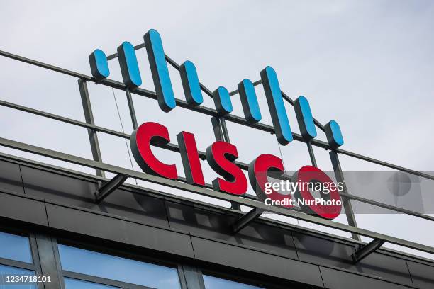 Cisco company logo is seen on the office building in Krakow, Poland on August 16, 2021.