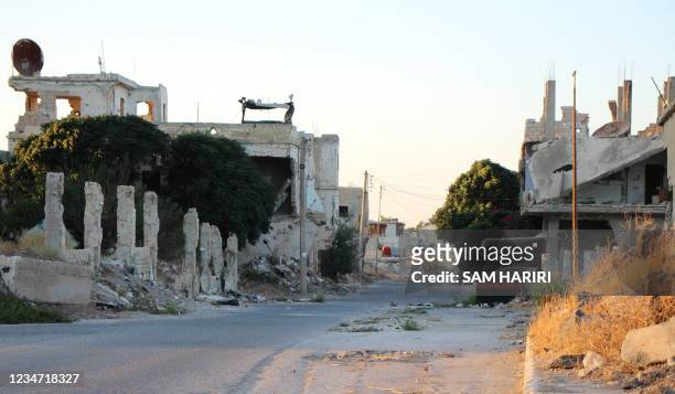 Picture shows the Syrian district of Daraa al-Balad deserted following fighting between government forces and armed opposition groups in Syria's...