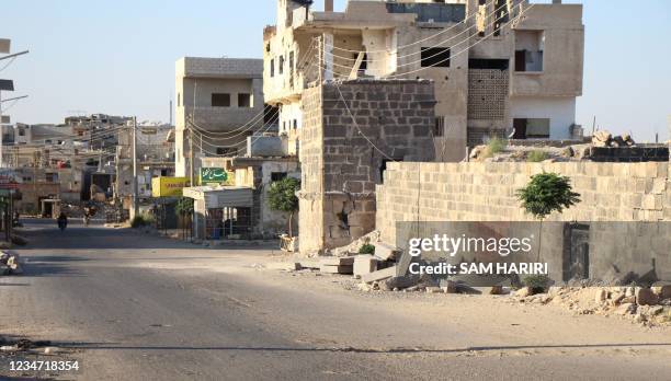 Picture shows the Syrian district of Daraa al-Balad deserted following fighting between government forces and armed opposition groups in Syria's...
