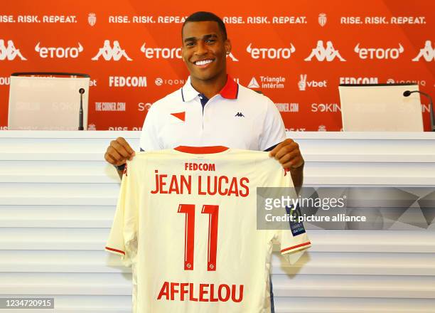 La Turbie, France AS Monaco Player Presentation for 2021-22 Season with Brazilian midfielder Jean Lucas Oliveira. Mandoga Media