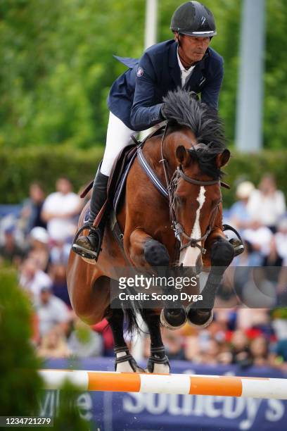 Florian Angot of France riding Chrome d'Ivraie during the Longines Classic Deauville on August 15, 2021 in Deauville, France.
