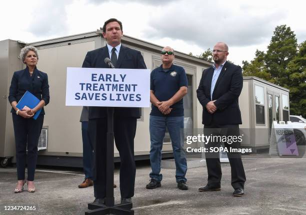 Florida Governor, Ron DeSantis holds a press conference to announce the opening of a monoclonal antibody treatment site to help COVID-19 patients...