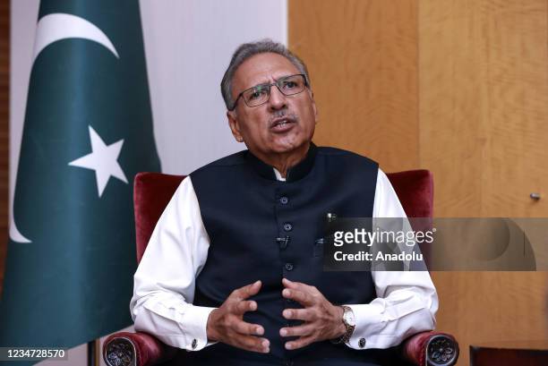Pakistani President Arif Alvi gives an exclusive interview to Anadolu Agency in Istanbul, Turkey on August 16, 2021. Pakistani President Arif Alvi...