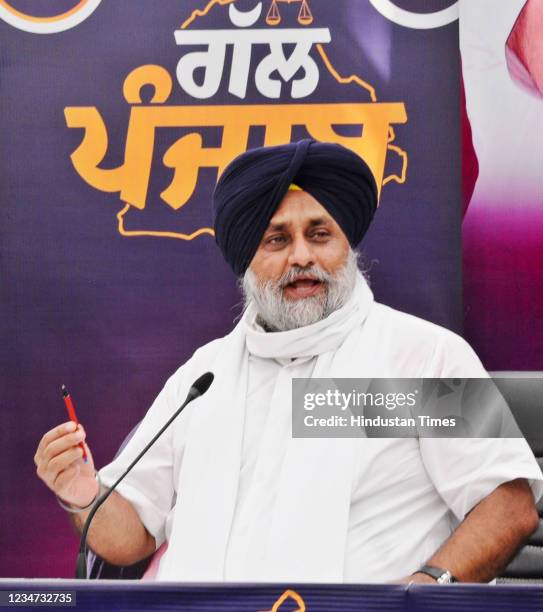 Shiromani Akali Dal President Sukhbir Singh Badal announces 100 days Poll campaign and visit to 100 constituencies across Punjab during a press...