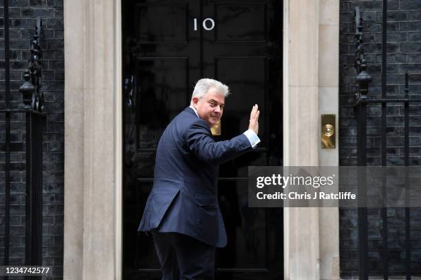 Secretary of State for Northern Ireland Brandon Lewis arrives at 10 Downing Street on August 18, 2021 in London, England. House of Commons Speaker,...