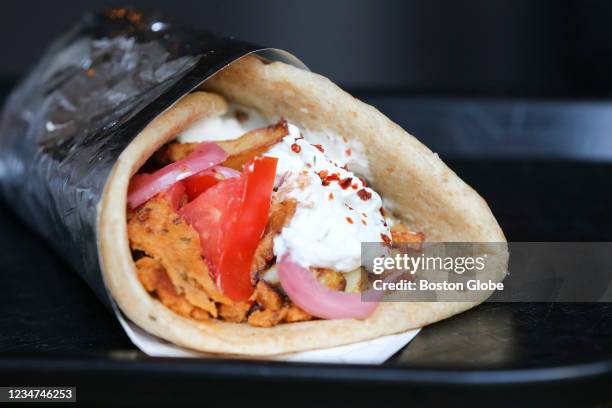 Somerville, MA The gyro, made with seitan, pickled onion, almond tzaziki, tomato, and fried potato, is a signature item at Littleburg, a...