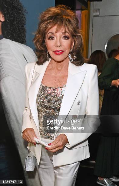 Dame Joan Collins attends the press night performance of "Cinderella" at the Gillian Lynne Theatre on August 18, 2021 in London, England.